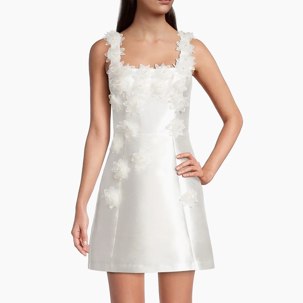 Elliatt Ivory Floral Appliqué Satin Mini Dress